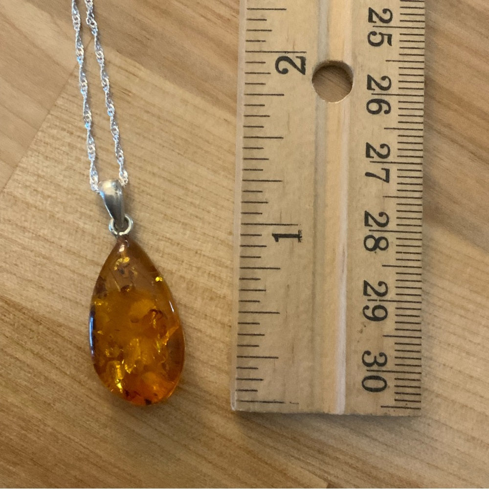 Authentic Baltic Amber Solid Sterling Silver Pendant Necklace