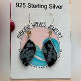Snowflake Black Obsidian & Citrine Solid 925 Sterling Silver Earrings