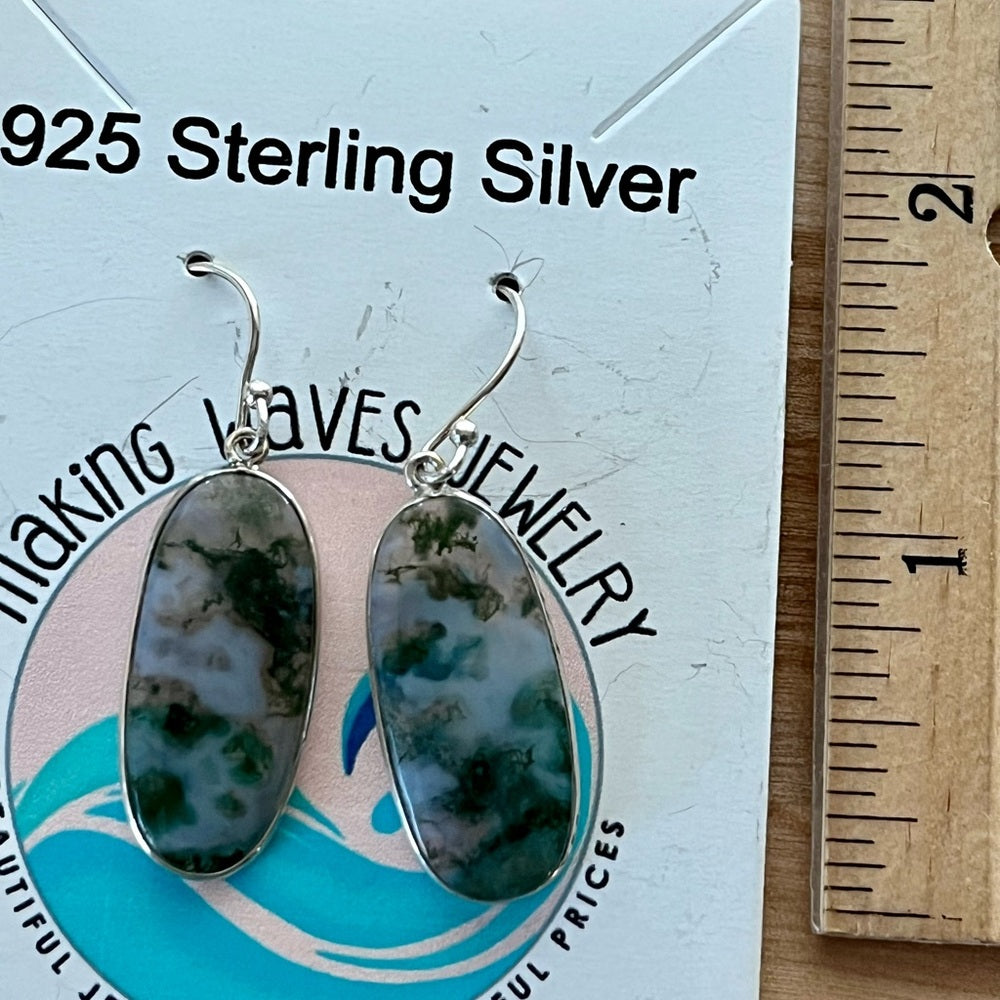 Moss Agate Solid 925 Sterling Silver Earrings