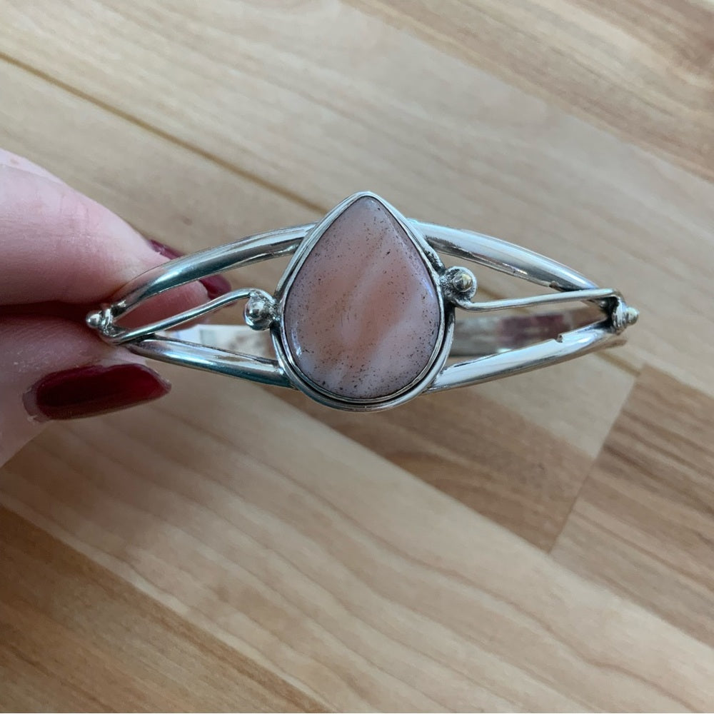 Pink Opal Solid 925 Sterling Silver Cuff Bracelet