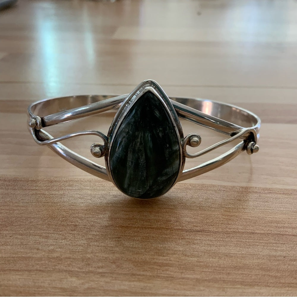 Seraphinite Solid 925 Sterling Silver Cuff Bracelet