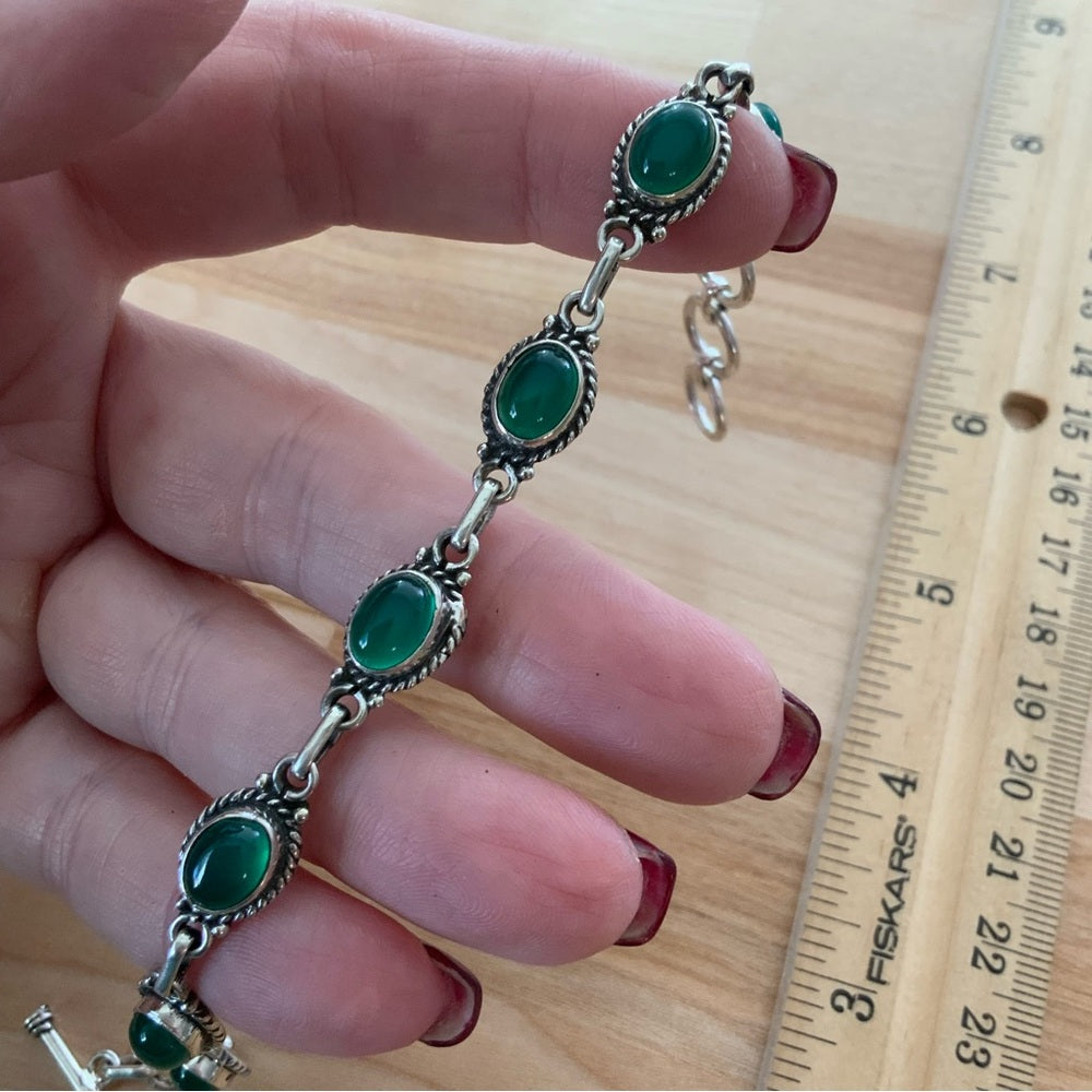 Green Onyx Solid 925 Sterling Silver Bracelet