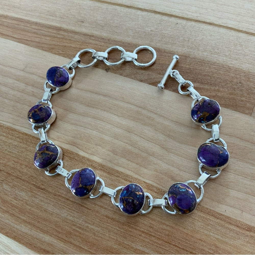 Purple Copper Turquoise Solid 925 Sterling Silver Bracelet