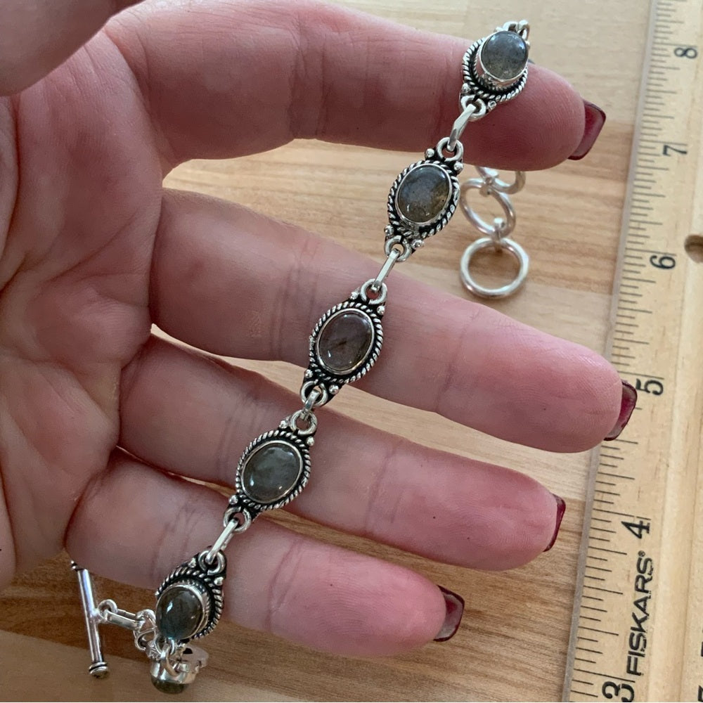 Labradorite Solid 925 Sterling Silver Bracelet
