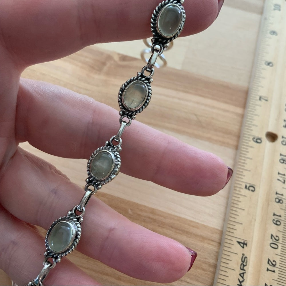 Prehnite Solid 925 Sterling Silver Bracelet