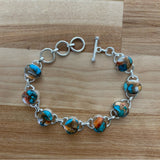 Kingman Turquoise & Spiny Oyster Solid 925 Sterling Silver Bracelet