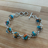 Turquoise & Spiny Oyster Solid 925 Sterling Silver Bracelet