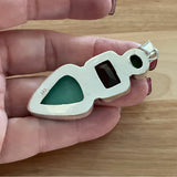 Solid 925 Sterling Silver Chrysoprase, Smoky Quartz & Green Turquoise Pendant
