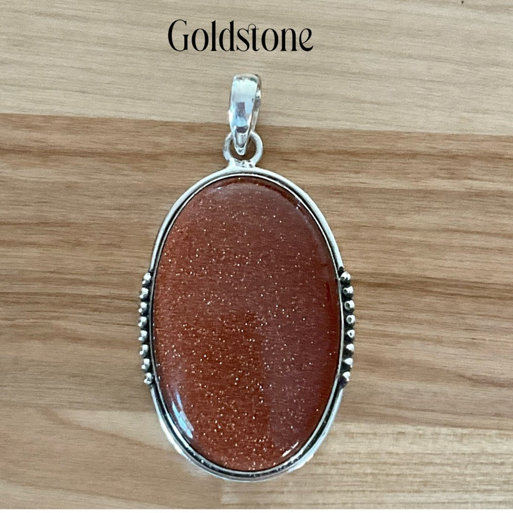Solid 925 Sterling Silver Goldstone Pendant