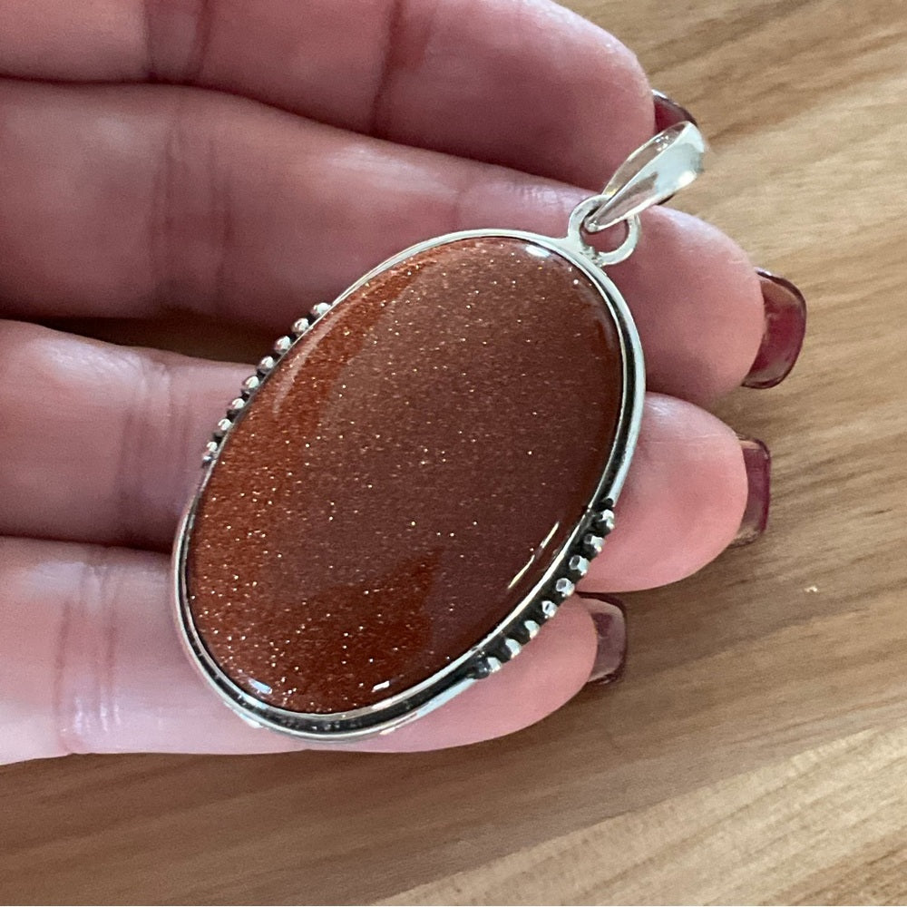 Solid 925 Sterling Silver Goldstone Pendant