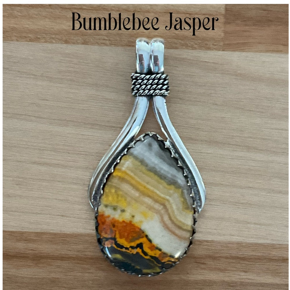 Solid 925 Sterling Silver Bumblebee Jasper Pendant