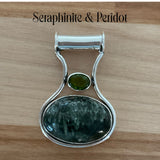 Solid 925 Sterling Silver Seraphonite & Peridot Pendant