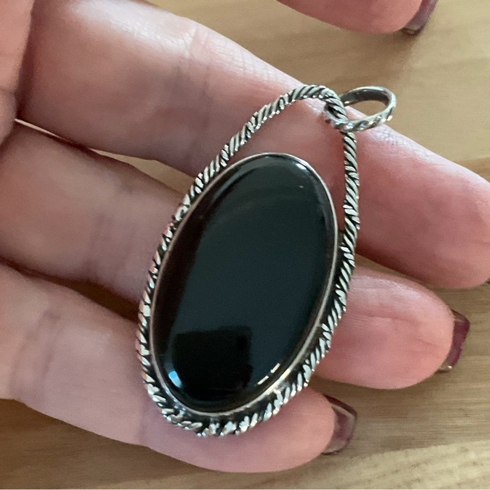 Solid 925 Sterling Silver Black Onyx Pendant