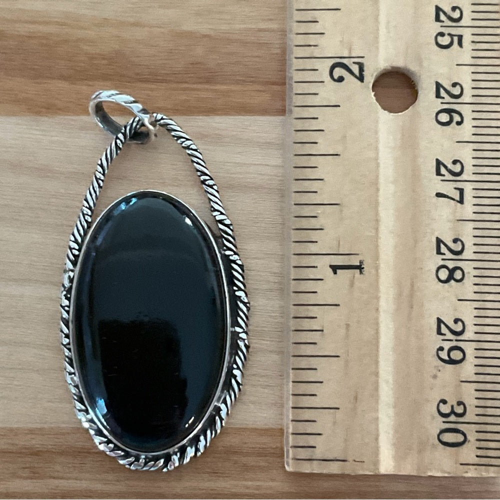 Solid 925 Sterling Silver Black Onyx Pendant