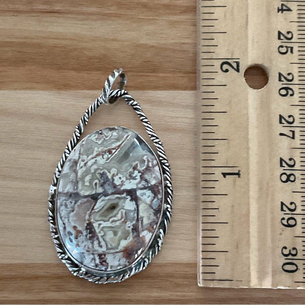 Solid 925 Sterling Silver Crazy Lace Agate Pendant