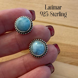Larimar Solid 925 Sterling Silver Stud Earrings