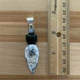 Solid 925 Sterling Silver Dendritic Opal, Onyx & Moonstone Pendant