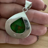 Solid 925 Sterling Silver Green Copper Turquoise Pendant