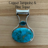 Solid 925 Sterling Silver Copper Turquoise & Blue Topaz Pendant