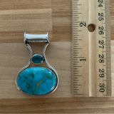 Solid 925 Sterling Silver Copper Turquoise & Blue Topaz Pendant