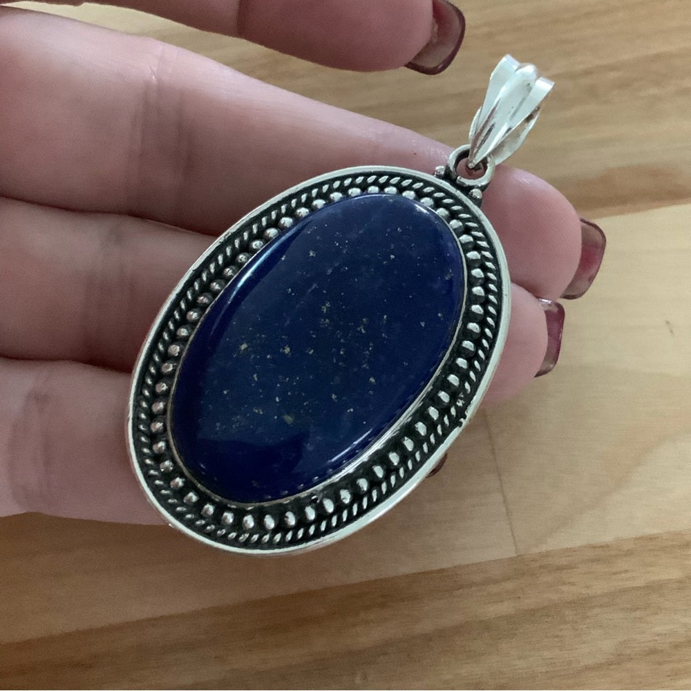 Solid 925 Sterling Silver Blue Lapis Pendant