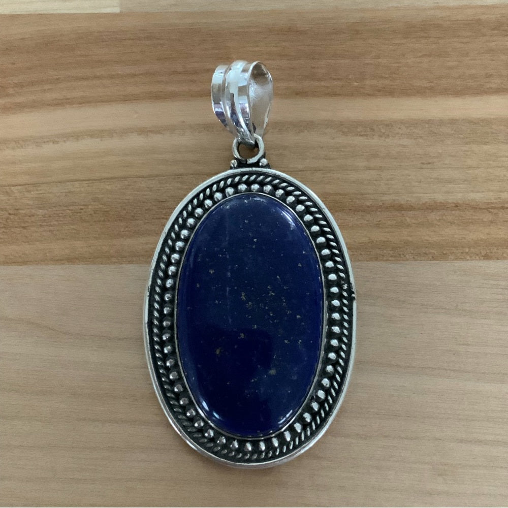 Solid 925 Sterling Silver Blue Lapis Pendant
