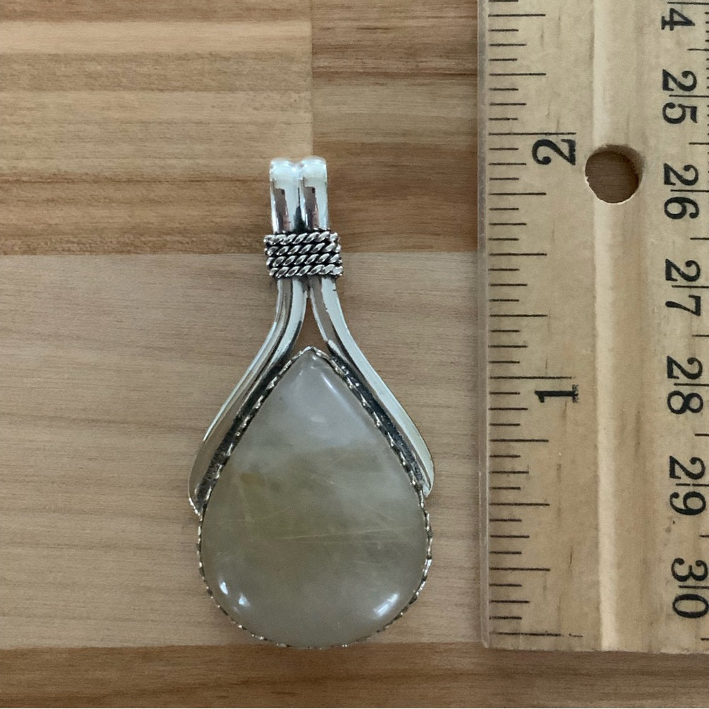 Solid 925 Sterling Silver Gold Rutilated Quartz Pendant
