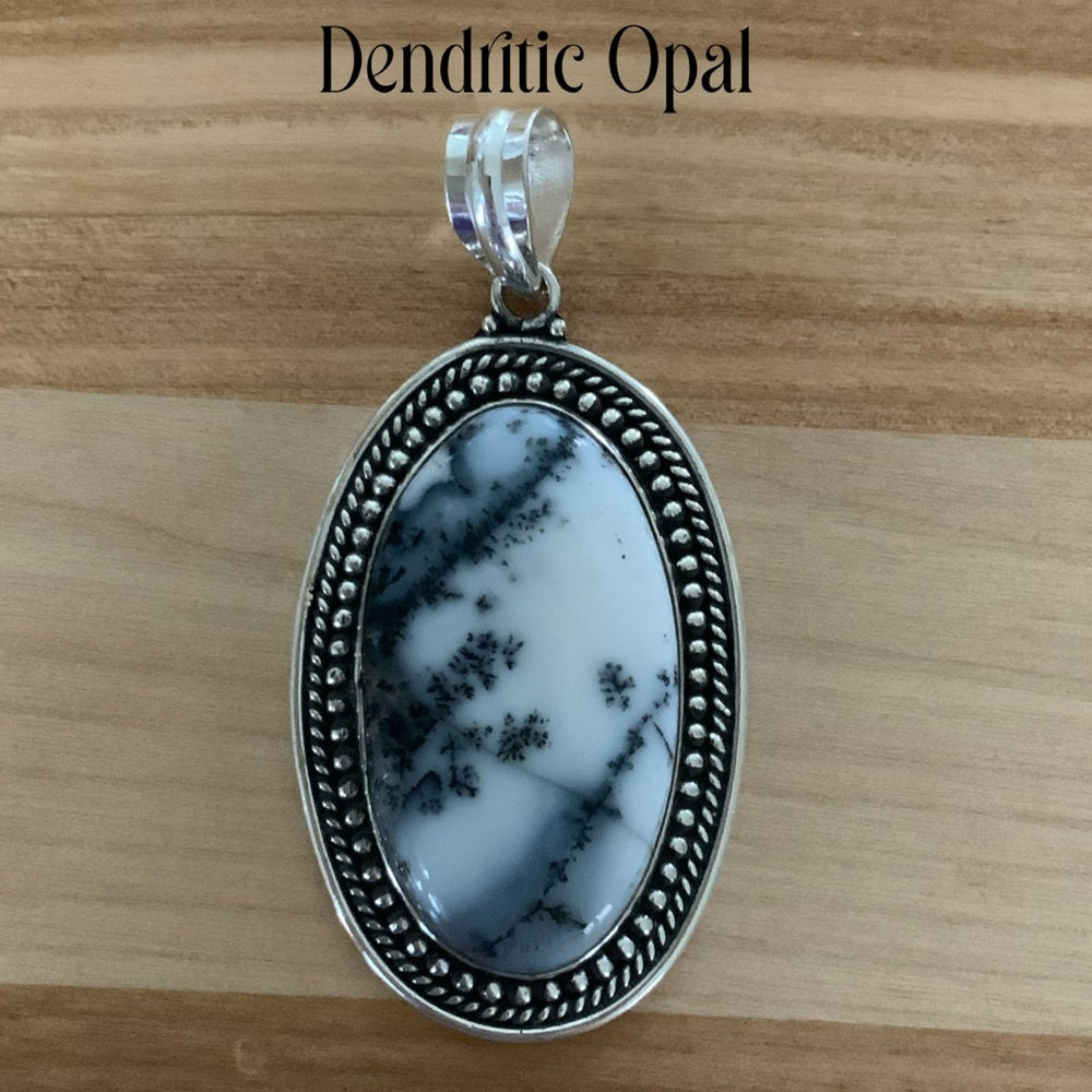 Solid 925 Sterling Silver Dendritic Opal Pendant