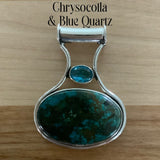Solid 925 Sterling Silver Chrysocolla & Blue Quartz Pendant