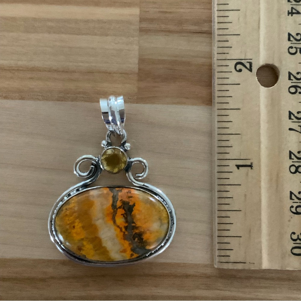 Solid 925 Sterling Silver Bumblebee Jasper & Citrine Pendant