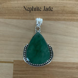 Solid 925 Sterling Silver Nephrite Jade Pendant