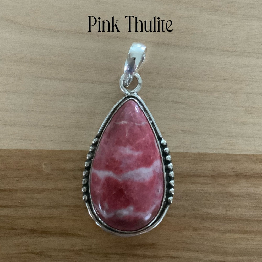 Solid 925 Sterling Silver Pink Thulite Pendant