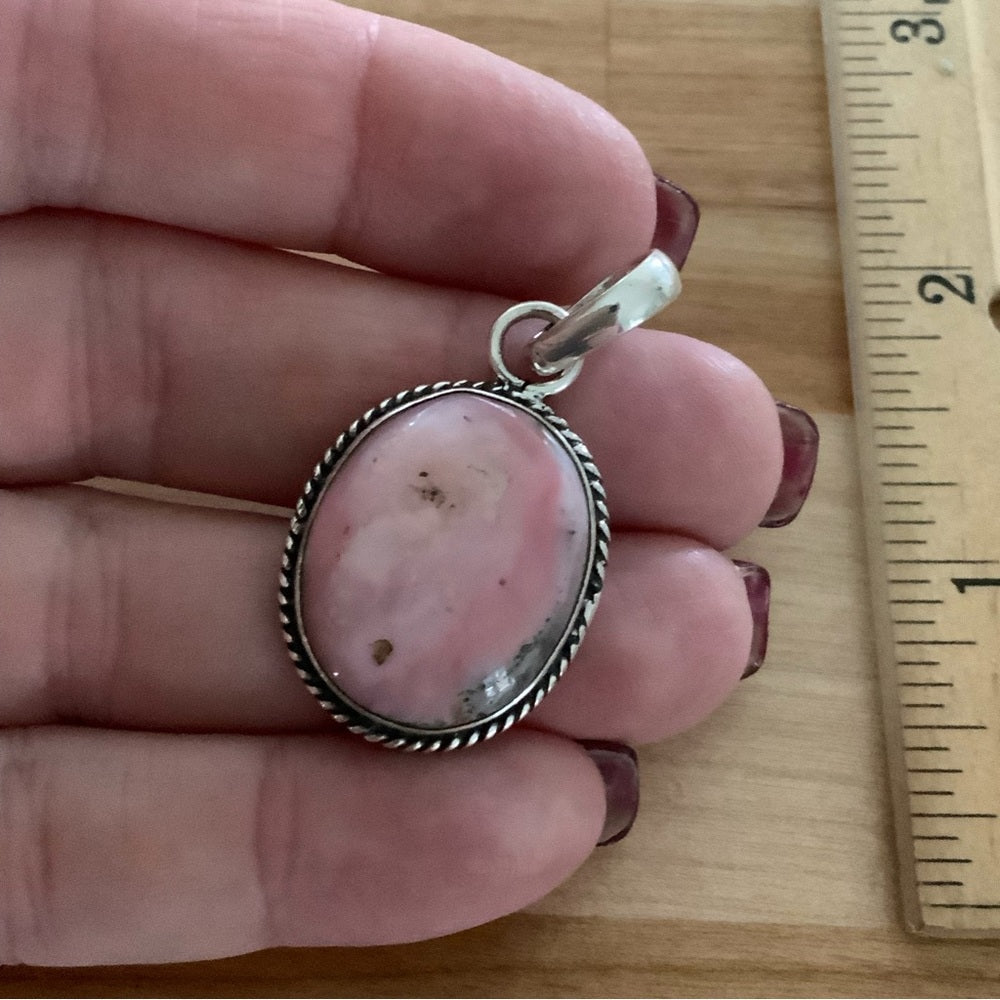 Solid 925 Sterling Silver Pink Opal Pendant