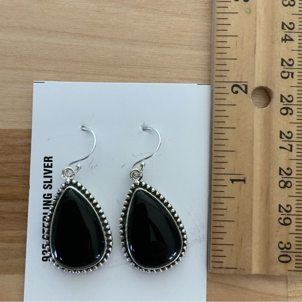 Solid 925 Sterling Silver Black Onyx Earrings