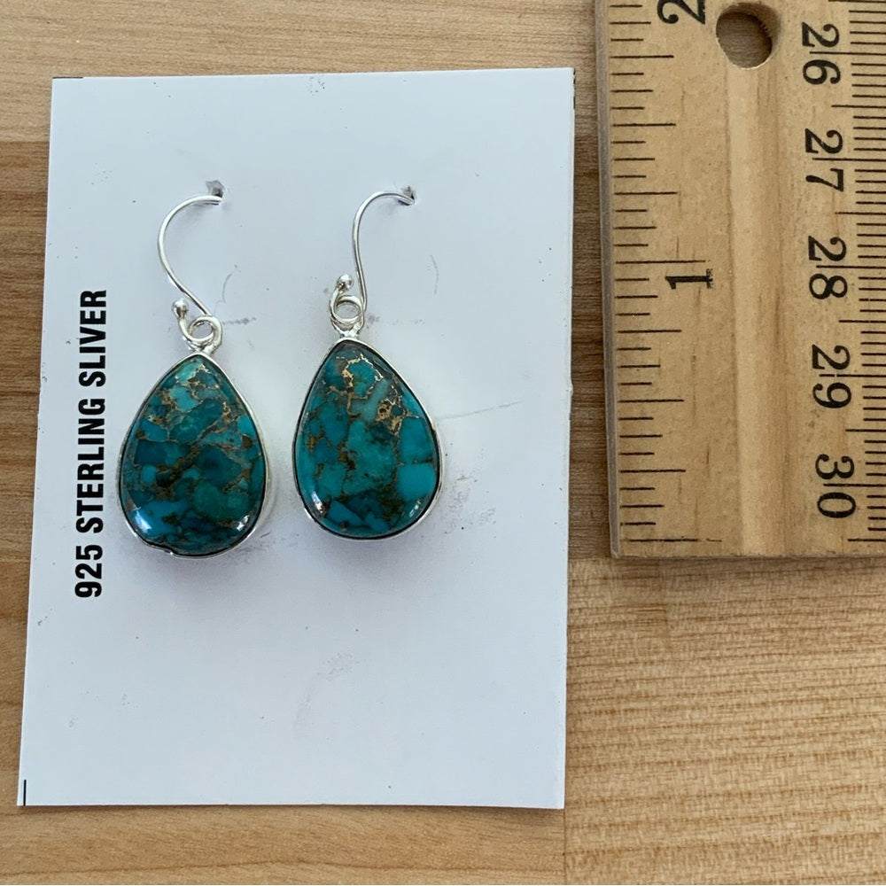 Solid 925 Sterling Silver Copper Turquoise Earrings