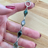 Onyx,Moonstone & Labradorite Solid 925 Sterling Silver Bracelet