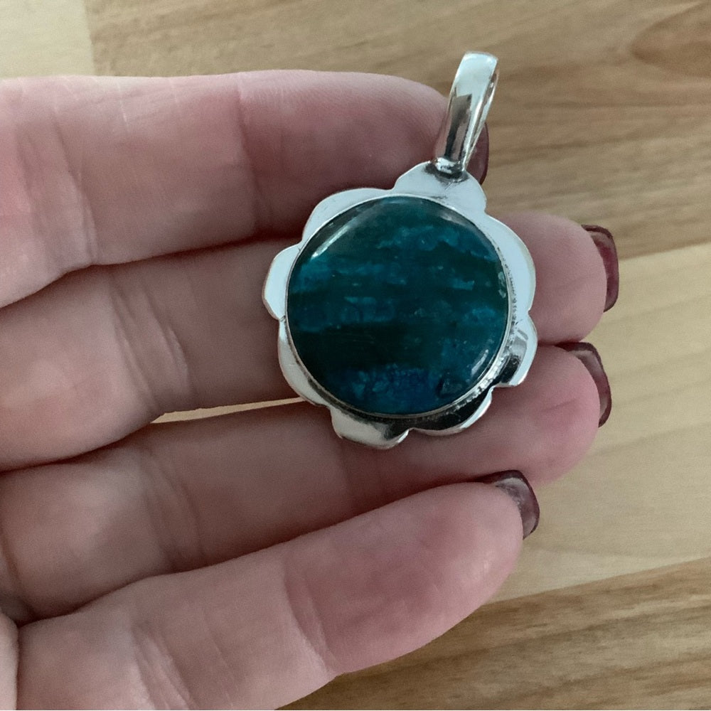 Chrysocolla Solid 925 Sterling Silver Pendant