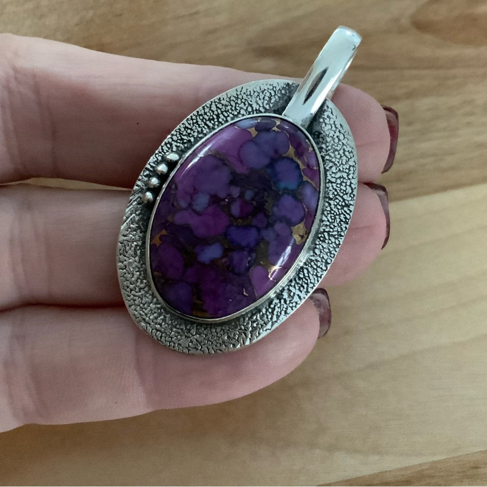 Purple Copper Turquoise Solid 925 Sterling Silver Pendant