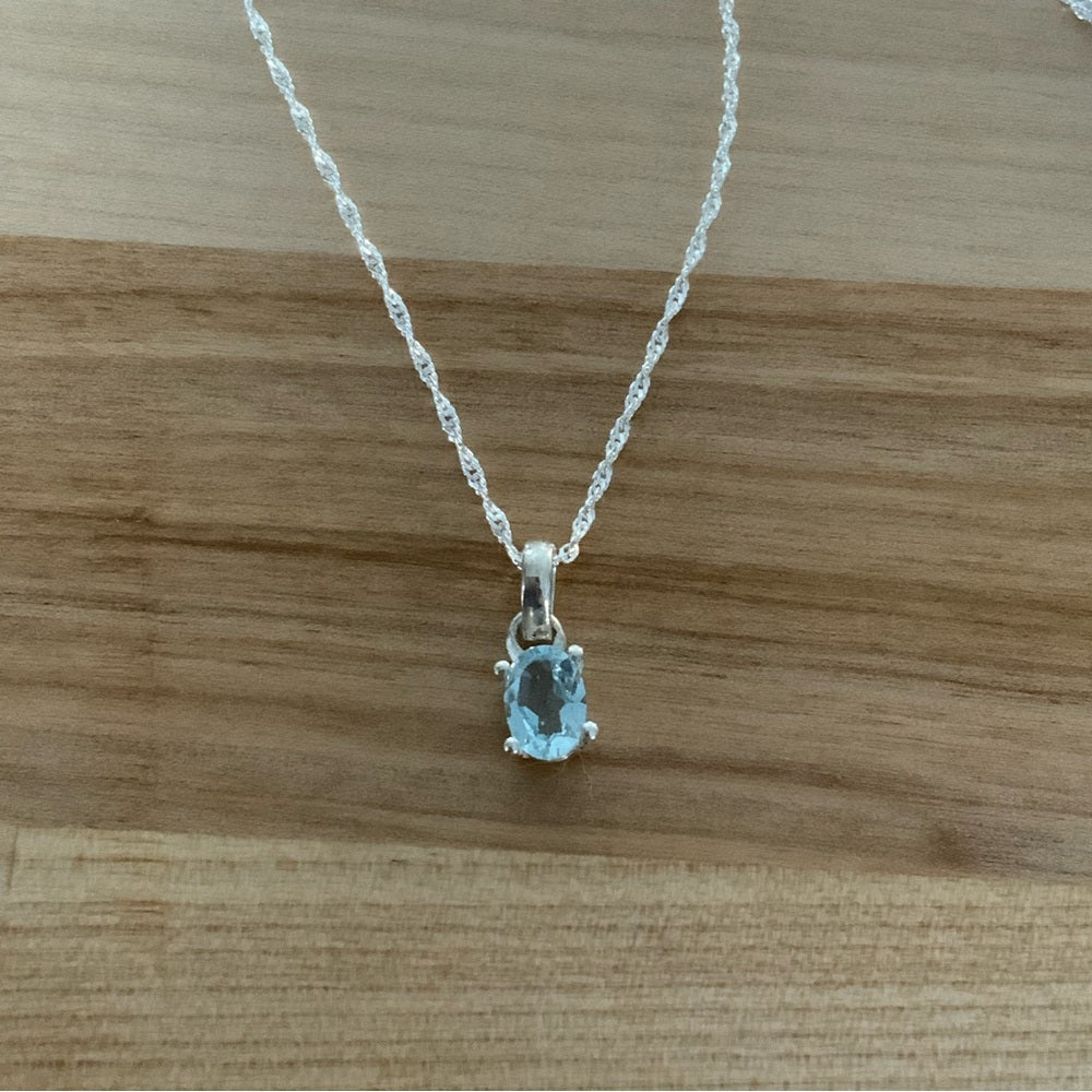 Genuine Blue Topaz Solid Sterling Silver Pendant Necklace