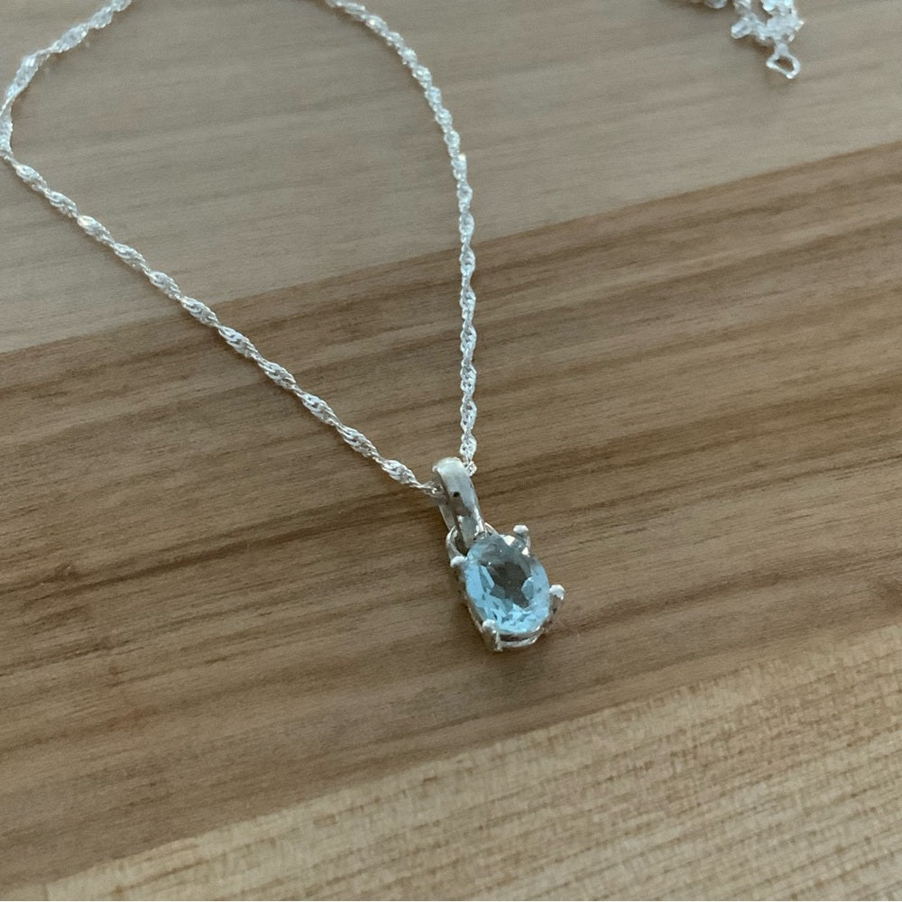 Genuine Blue Topaz Solid Sterling Silver Pendant Necklace