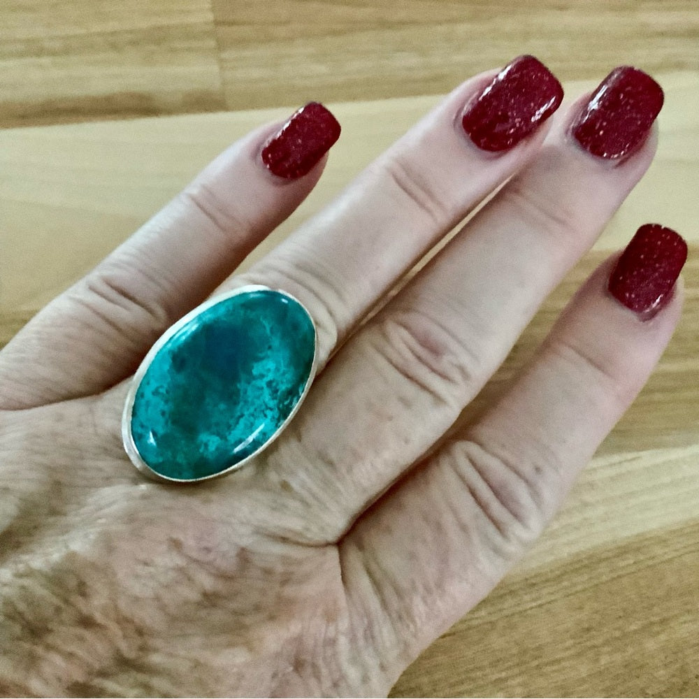 Chrysocolla Solid 925 Sterling Silver Ring 7