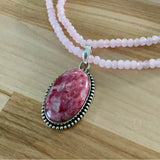 Pink Thulite Solid Sterling Silver Pendant Rose Quartz Necklace