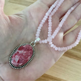 Pink Thulite Solid Sterling Silver Pendant Rose Quartz Necklace