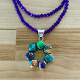 Kingman Turquoise Wreath Solid 925 Sterling Silver Pendant & Amethyst Beaded Necklace