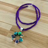 Kingman Turquoise Wreath Solid 925 Sterling Silver Pendant & Amethyst Beaded Necklace