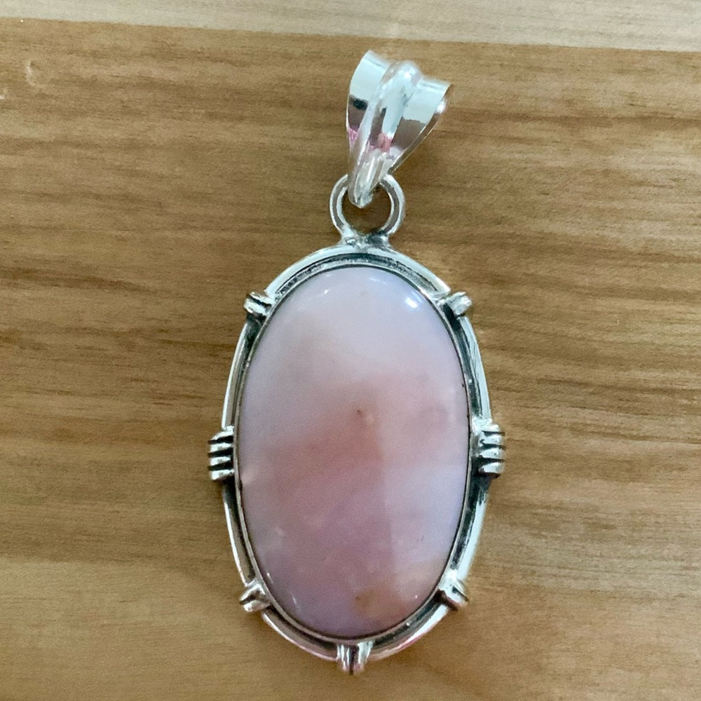 Peruvian Pink Opal Solid 925 Sterling Silver Pendant