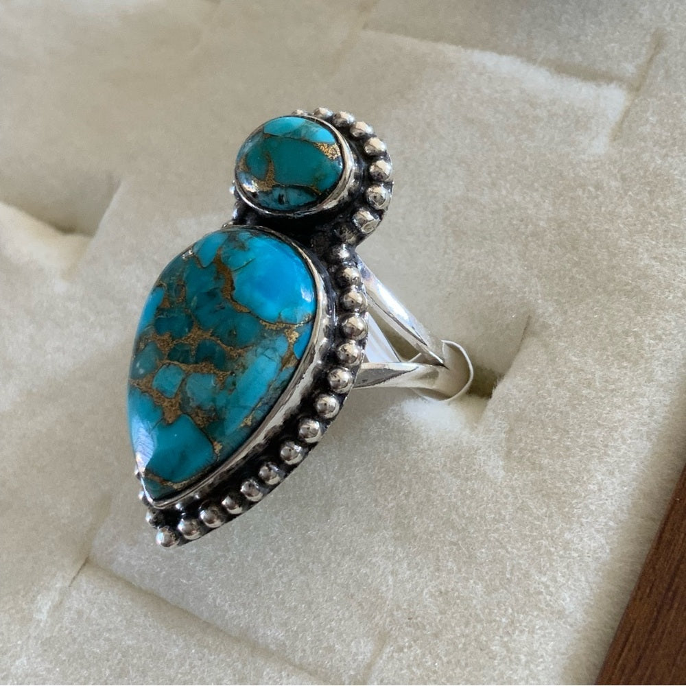 Copper Turquoise Solid 925 Sterling Silver Ring