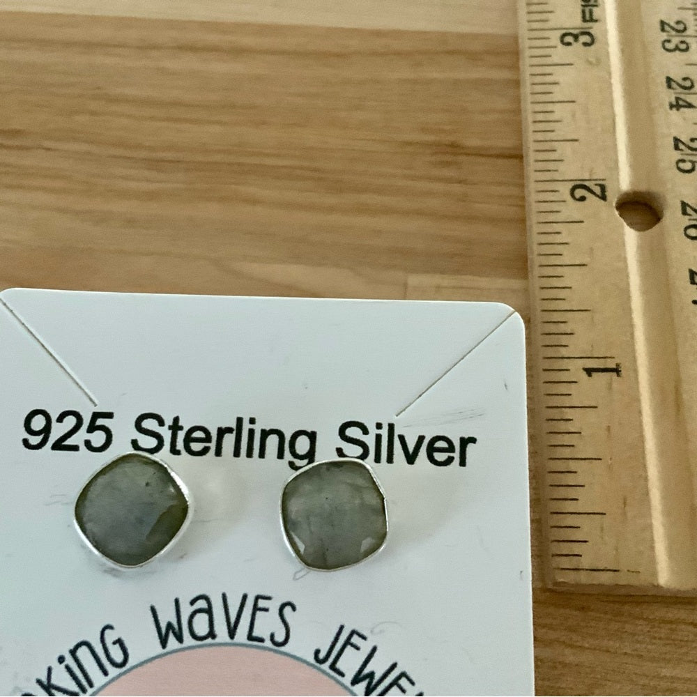 Faceted Labradorite Solid 925 Sterling Silver post Earrings