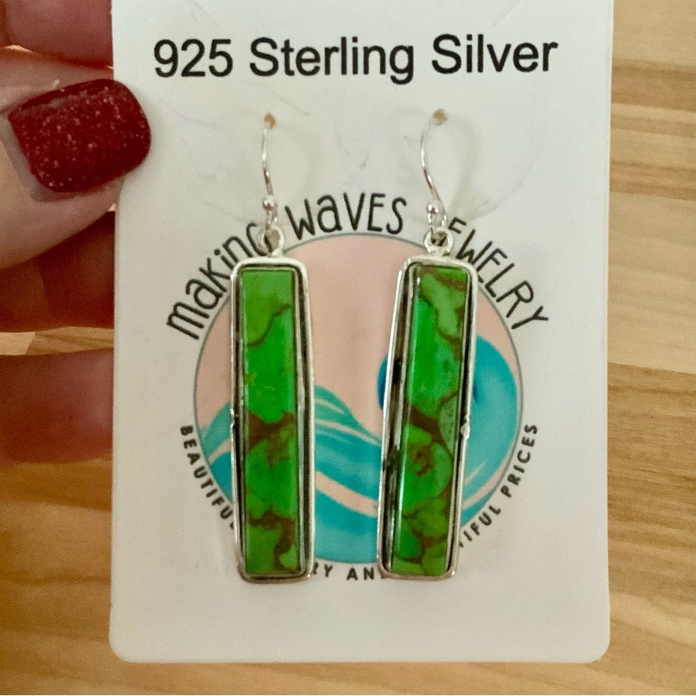 Green Copper Turquoise Solid 925 Sterling Silver Earrings