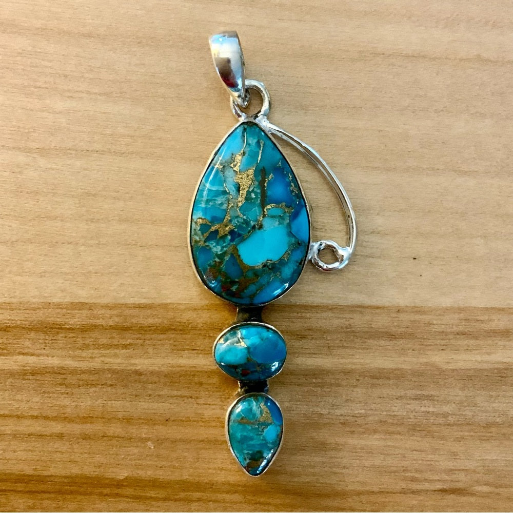 Blue Copper Turquoise Solid Sterling Silver Pendant